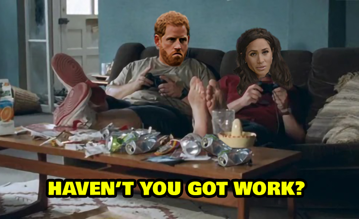 'Haven't you got work?' 😂🤣#HarryandMeghanAreGrifters #MeghanMarkleIsAConArtist #SussexFrauds #sussexbabyscam #harrygotscammed #HarryAndMeghanAreFinished #HarryandMeghanAreAJoke #markled