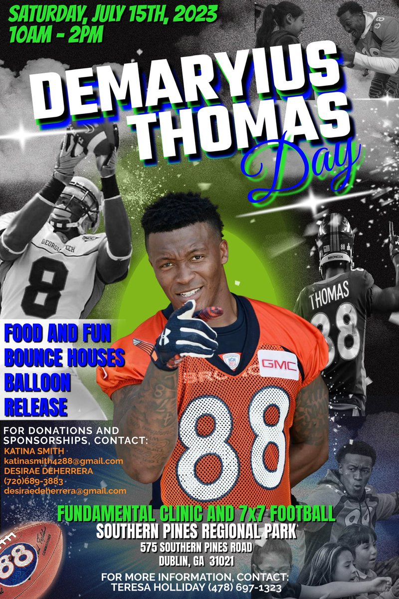 Come join the community of Dublin and Laurens County Georgia as family, friends, and the community honor and celebrate Demaryius Thomas Day 2023. https://t.co/a1lEonLEjz