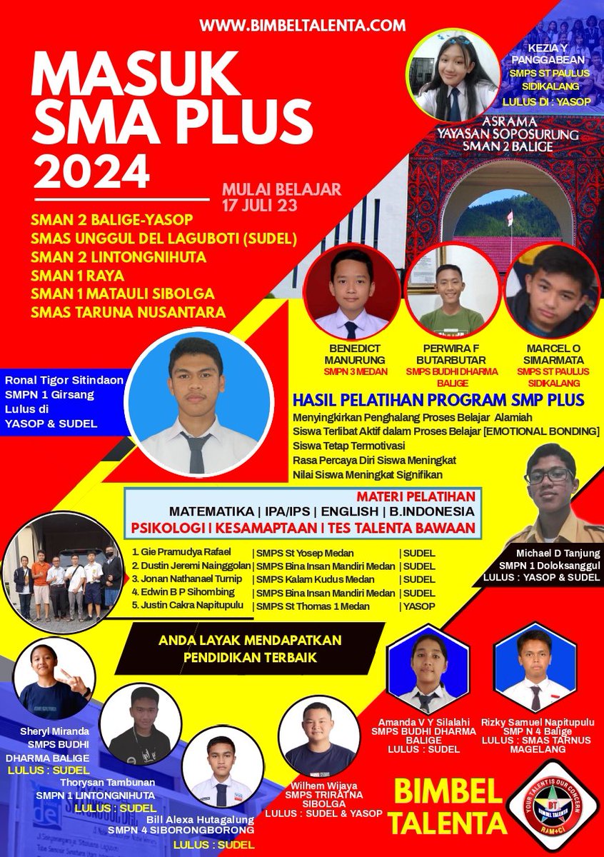 LimFerdian's tweet photo. MENGAPA MASUK SMA PLUS?
1. Kepercayaan dirimu meningkat
2. Kedisiplinan menjadi tertata baik
3. Kekuatan fisik juga terlatih
4. Semakin dekat dengan PTN Favorit

Bimbel Talenta lulus SMA Plus! 
Apalagi yang ditunggu?

INGAT LULUS, INGAT TALENTA!!
#ayoketalentamedan
#ayoketalenta https://t.co/qhlXSEKZDw
