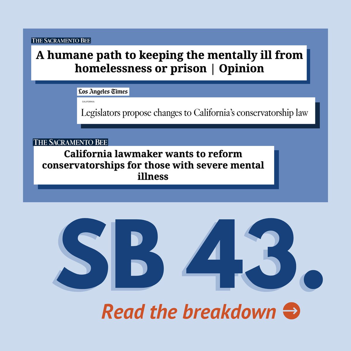 SenSusanEggman's tweet photo. Here’s the breakdown ➡️ #SB43 will modernize the term "gravely disabled" and help Californians get the care they need for mental health or substance use disorders. That's why @namicalifornia co-sponsors SB 43. https://t.co/XbBFenVQt5
