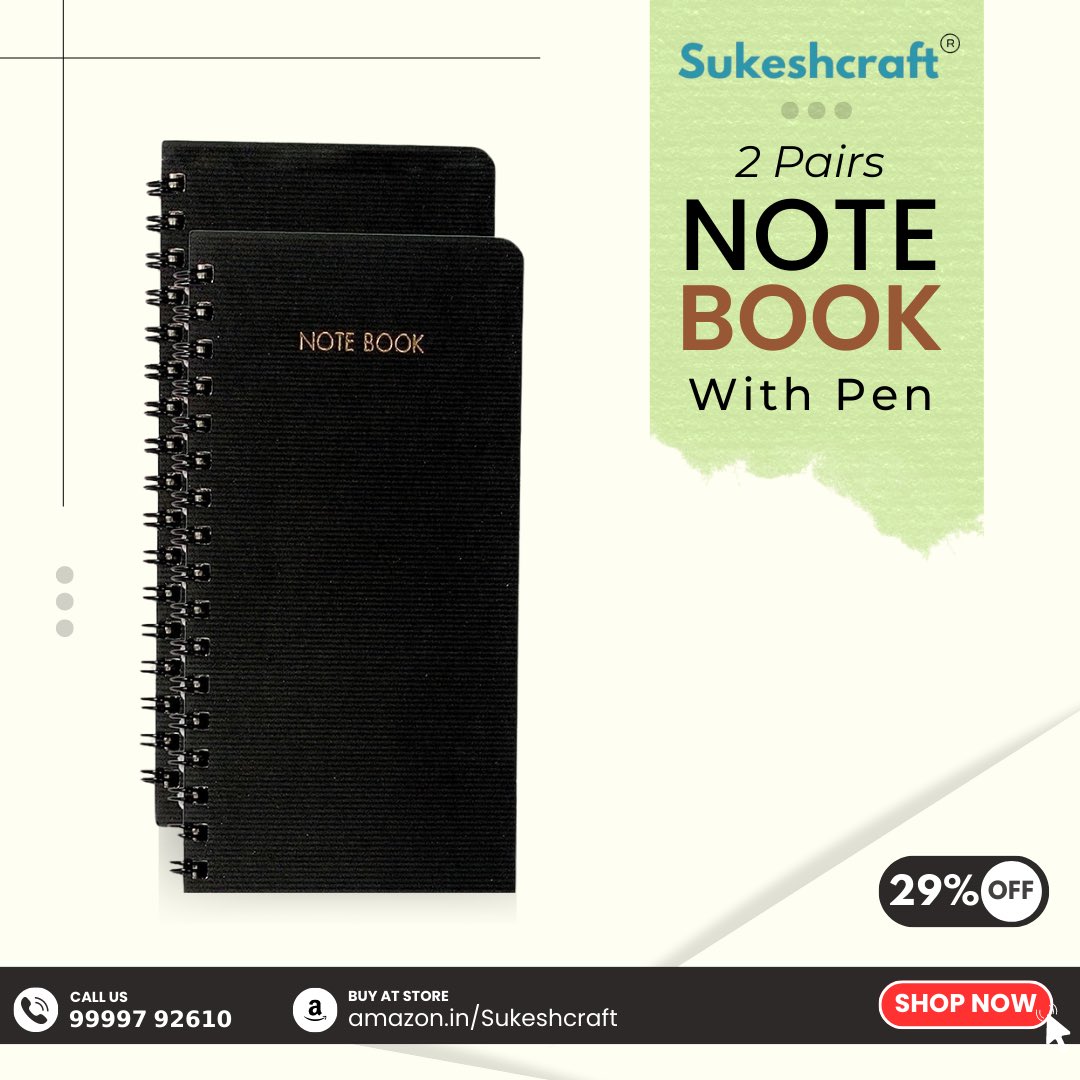 sukeshcraft's tweet image. Sukeshcraft PU Wiro 2 sets 𝐍𝐨𝐭𝐞 𝐁𝐨𝐨𝐤 𝐖𝐢𝐭𝐡 𝐏𝐞𝐧 (Soft Black)

𝗕𝘂𝘆 𝘁𝗵𝗶𝘀 𝗽𝗿𝗼𝗱𝘂𝗰𝘁 amz.run/6rJR

--
#PenNoteBook #Wirenotebook #Sukeshcraft #ClassicNotebook #OfficeStationary #Sukescarftproducts  #amazon #Onlineshopping