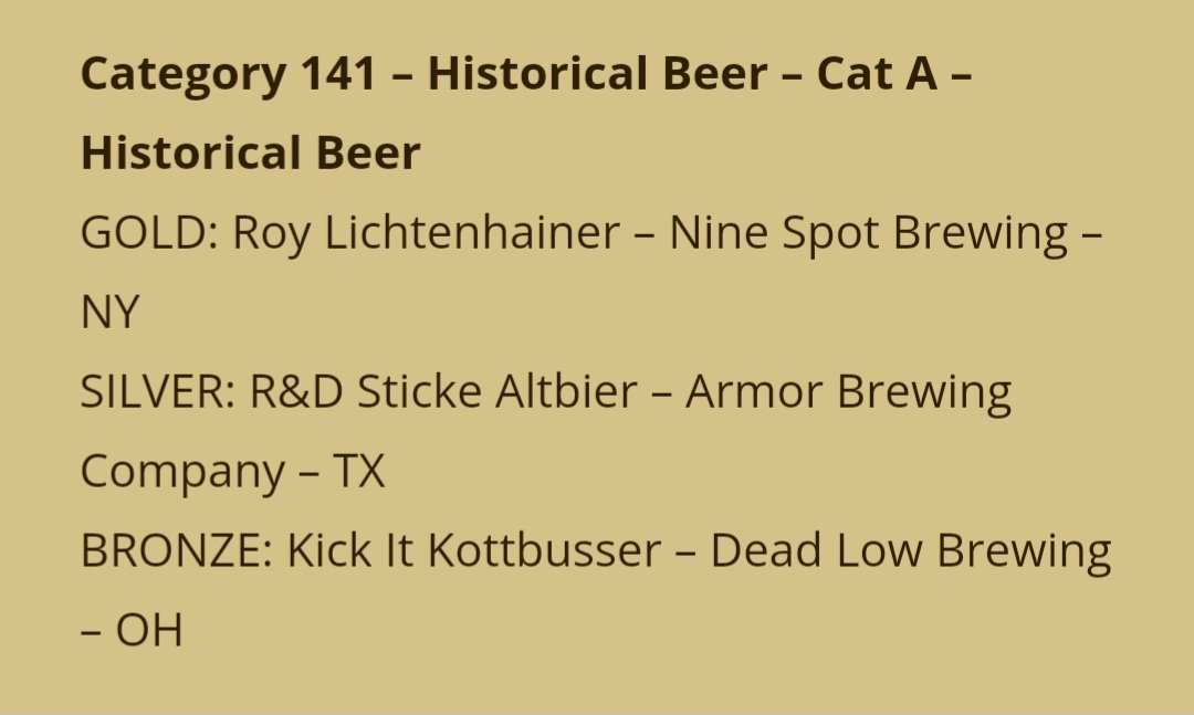 buffbeerleague's tweet photo. Rochester @NineSpotBrewing also took home a gold at the 2023 @USOpenBeerChamp in Historical Beer - Cat A for Roy Lichtenhainer. We enjoyed this beer at the Brewer's Festival in Buffalo last month. Cheers guys! https://t.co/Hjj9qpUUj9