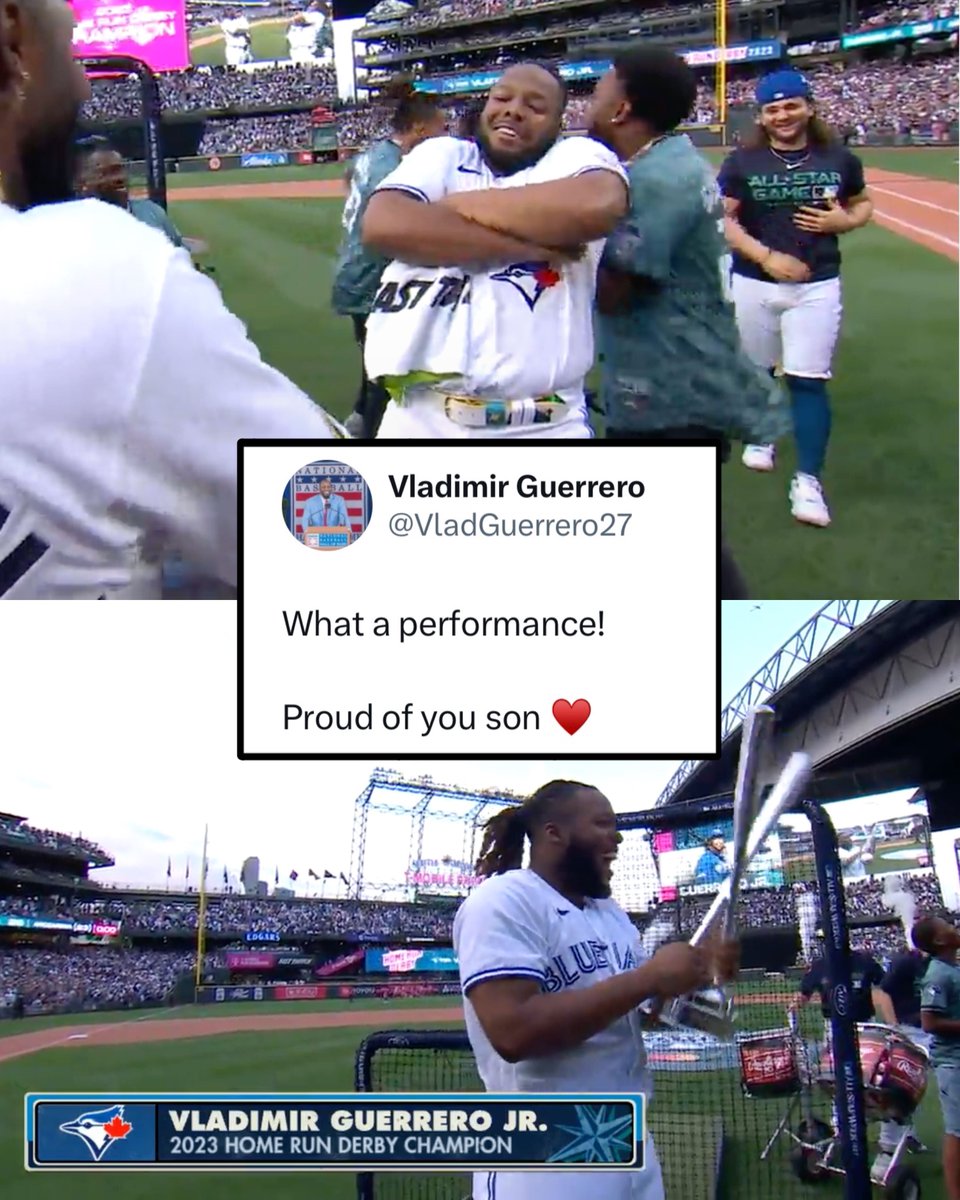 BleacherReport's tweet photo. Vlad Guerrero Jr. follows in his father's footsteps to become the first father-son duo to win the HR Derby 🏆 https://t.co/VWnytEw8NA