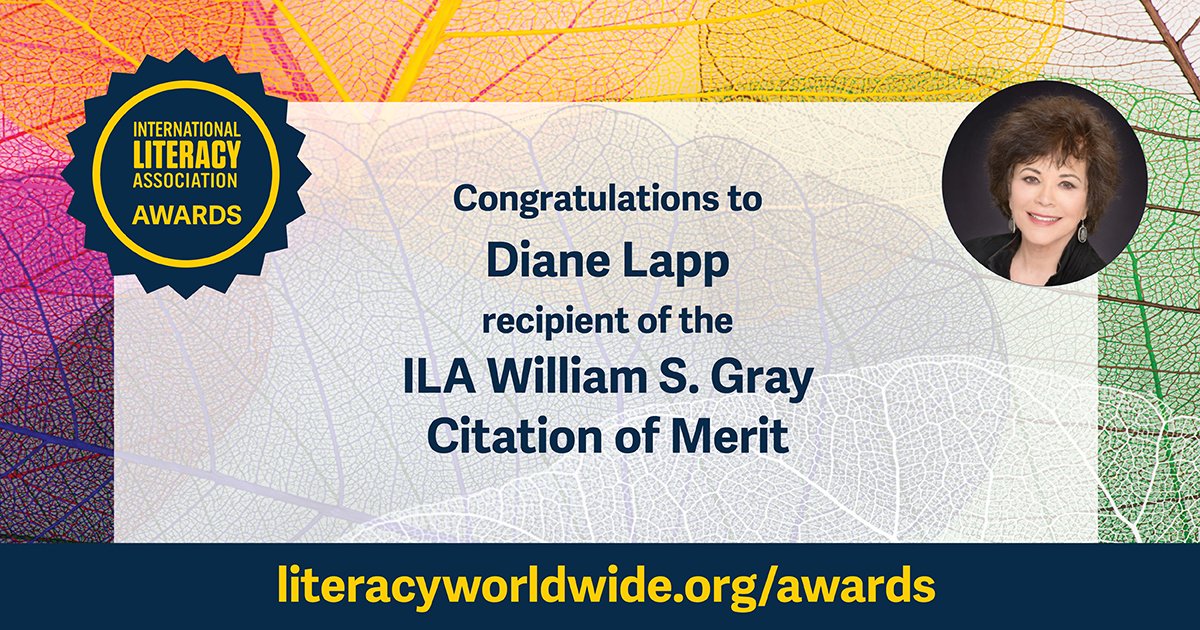 Long-time ILA member @lappsdsu has received the Association's highest honor, the ILA William S. Gray Citation of Merit recipient. #Congratulations and thank you for your contributions to the field of literacy! Read more about Diane and other award winners:bit.ly/ILAAwardsGrant…