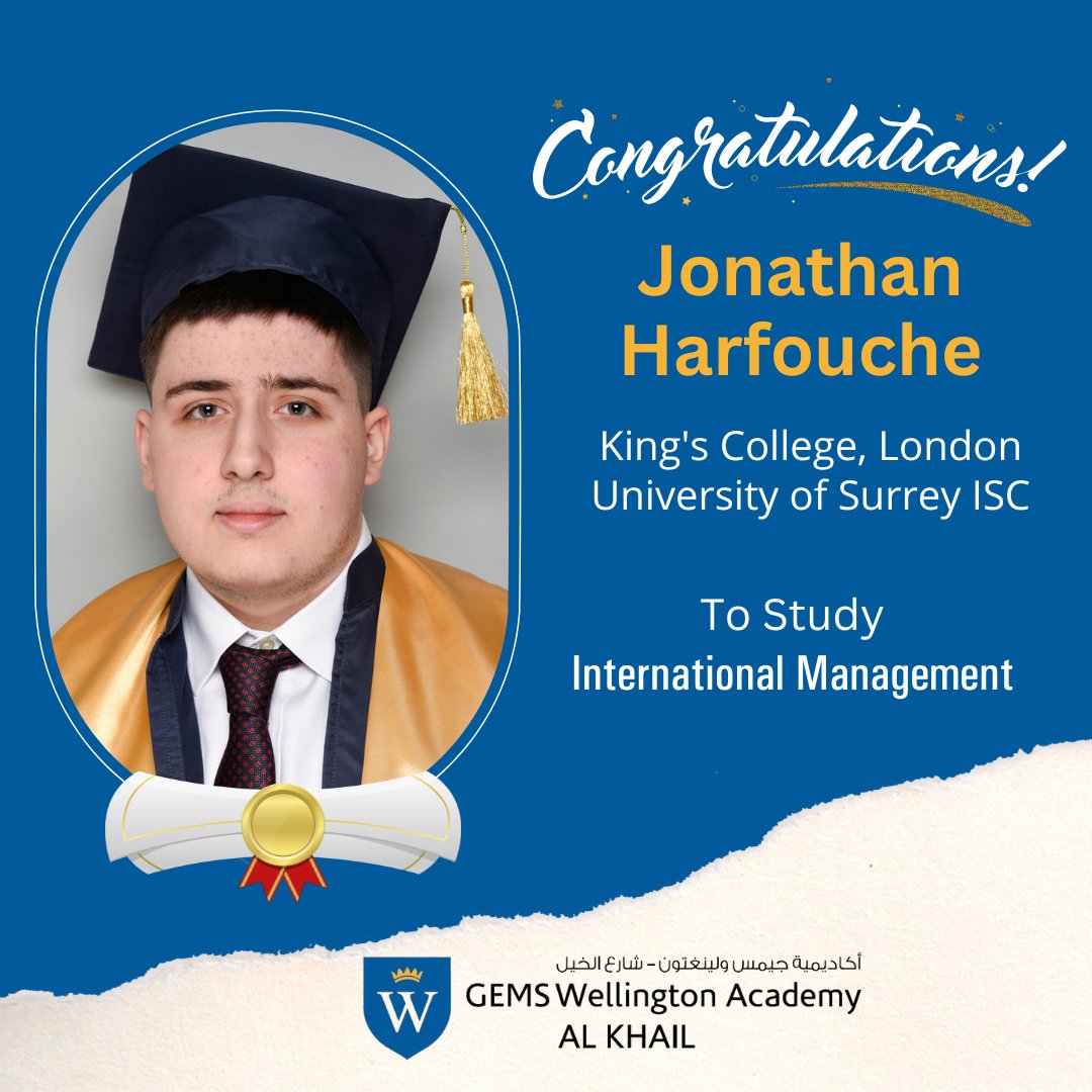 gems_khail's tweet photo. Well done to Jonathan Harfouche for receiving 2 university offers in the UK where he will be pursuing International Management studies. Best of luck Jonathan! 🙌 🤩 

#universityoffer #weksixthform #weksuccess #limitlesspossibilities #ouracademy @GEMS_ME https://t.co/mTLTRAUj05