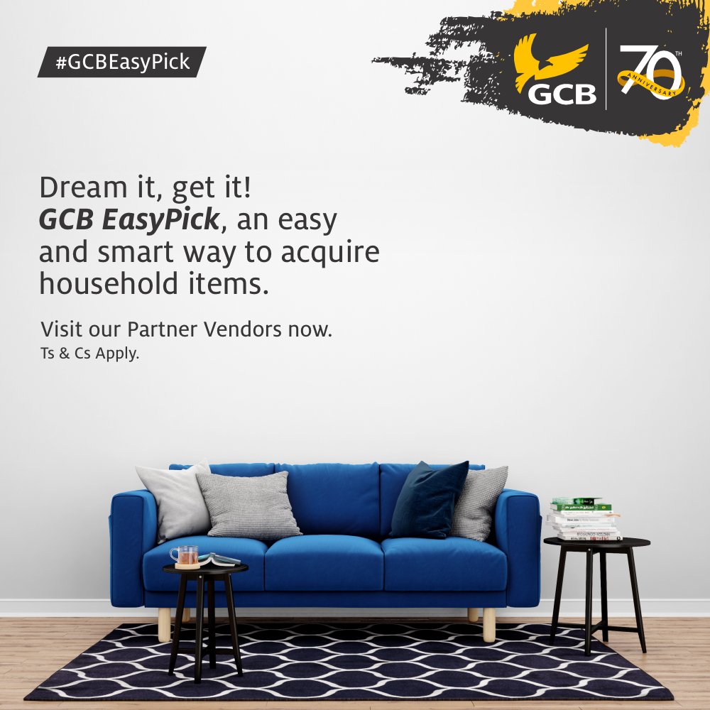 GCBBankPLC's tweet photo. You don’t have to wait for years to make that purchase. Turn your dreams into reality with GCB EasyPick.
Please pick up an invoice from our Partner shops.

Partner List: https://t.co/P7tL8F847x

#GCBIs70 #GCBEasyPick #ConsumerScheme #Loans #GCBcares #YourBank4Life https://t.co/mSrIN1z2fk