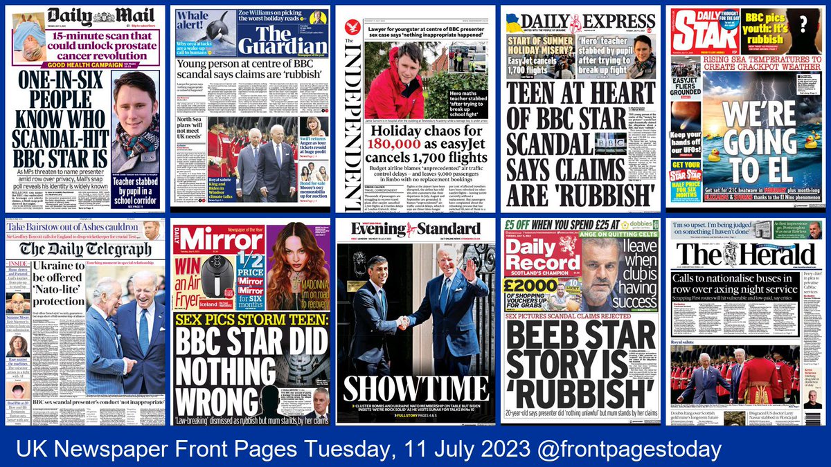 UK Newspaper Front Pages for Tuesday, 11 July 2023. Find more front pages and thousands of newspapers from around the world at thepaperboy.com