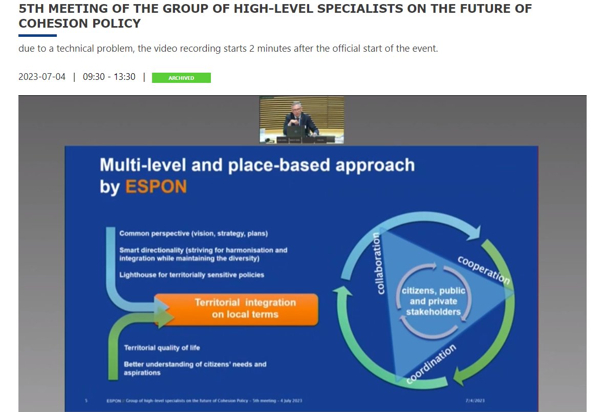 Proud that our director <a href="/WSzydarowski/">Wiktor Szydarowski</a>  presented ESPON, our evidence and recommendations on territorial cooperation to the 5th meeting of the group of high level specialists on Cohesion Policy 
Watch again the meeting and his intervention at 11.48.17 
loom.ly/B7XmPRE