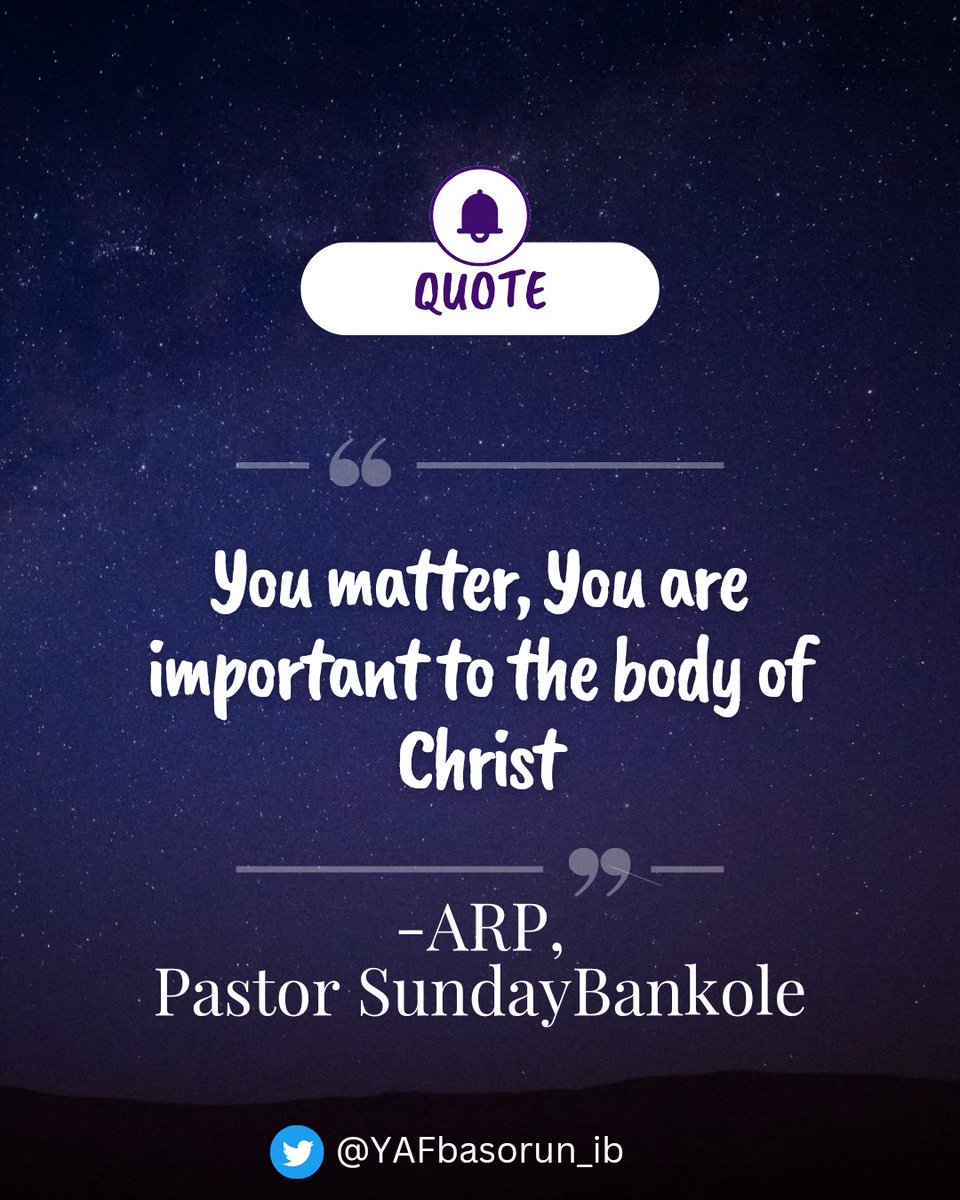 You matter to the body of Christ, without you, the world won't be complete. 
Walk like a Raising Giant today.

Chin up, Shoulders high, you matter. 

#YAFbashorun
#LFCbashorun
#Raisinggiants