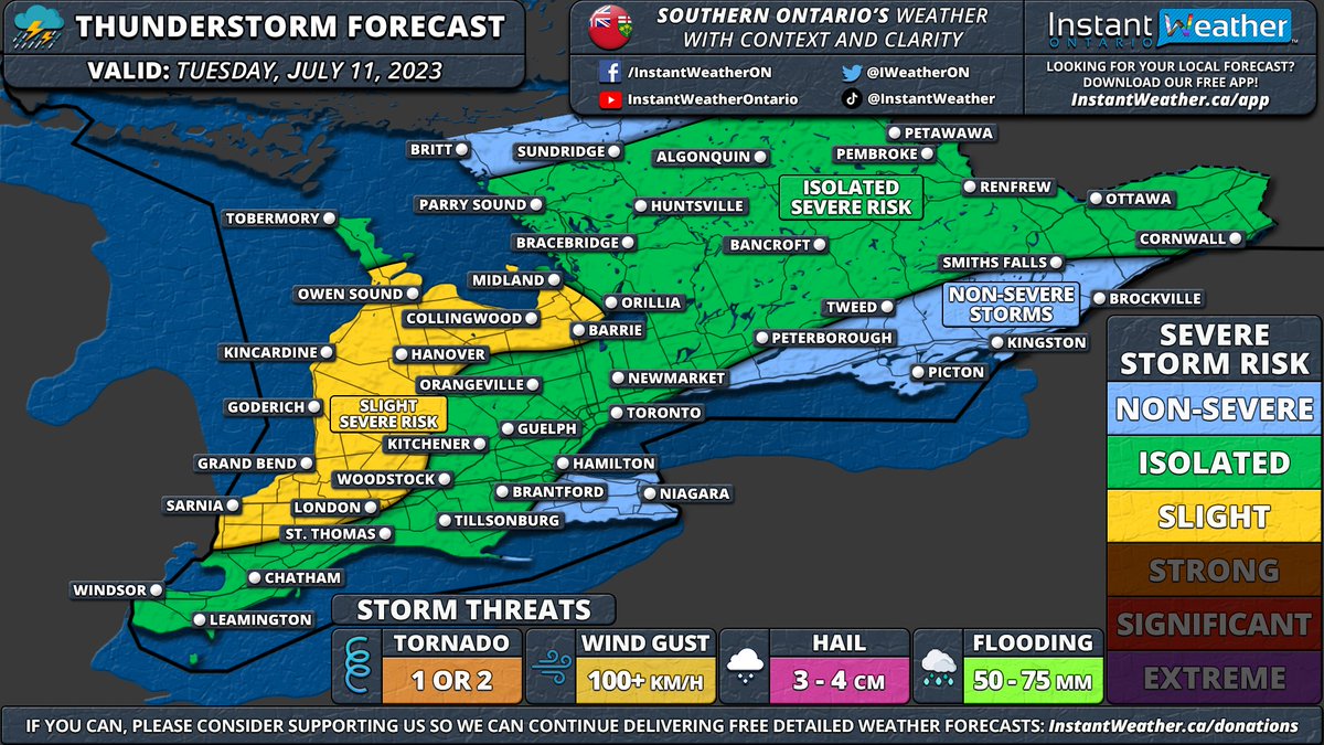 IWeatherON's tweet photo. #ONStorm #ONwx ⛈️ Severe Thunderstorms Possible on Tuesday Across Southern Ontario With the Potential for Tornadoes 🌪️

📅 Tuesday, July 11, 2023

Read our forecast for the latest details ⬇️
https://t.co/4am0Y3wEjN

- Brennen https://t.co/ZKLKsh9s42