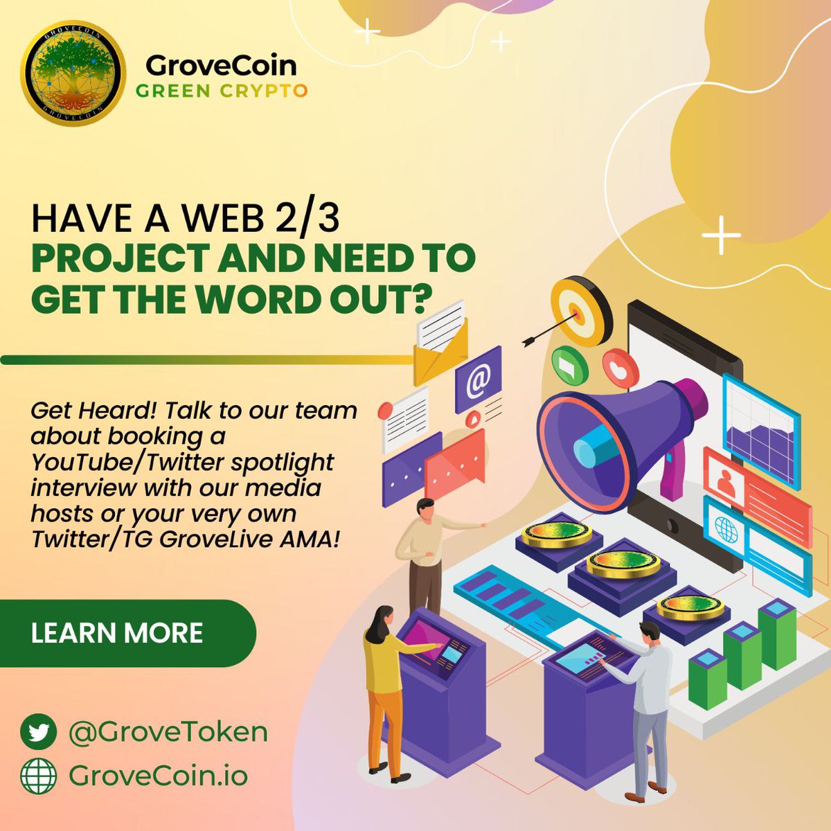 GroveToken's tweet photo. 3️⃣ Easy Steps to realising your dream project!

1️⃣ Get in touch with the #GroveIT @ononadaLabs team to transform your ideas into digital reality 💭💻

2️⃣ Get listed in the #GroveEcosystem @GroveXchange to get trading! #GroveBlockchain #GroveSwap #GroveX 📊

3️⃣ Let the world know! 👀👂🌏
Book you very own #GroveLive spotlight or AMA and let our hosts help your project shine!

And it doesn't end there, with media graphics packages and copywriting services available you can do it all when you choose to #BuildWithGrove 💚

Reach out to our team to get started! (DM this account or email admin@grovetoken.com to verify your contact)

#GRV #GroveCoin #GroveGreenArmy #GRVG #BNB #ETH