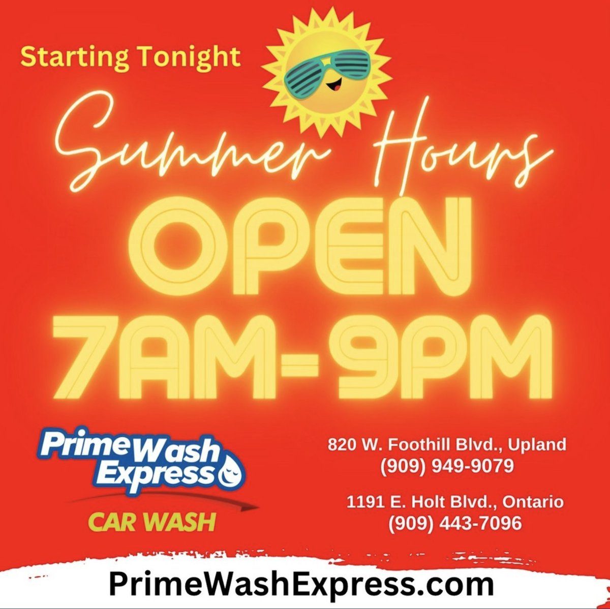 STARTING TODAY! Now Open Everyday 7am-9pm
#SUMMERHOURS
Who is ready to have a shiny 🤩 clean 🫧and ✨sparkling car?
PrimeWash Express offers fast and affordable #carwash service in both #upland and #ontario
-
#primewashexpressupland #primewashexpressontario