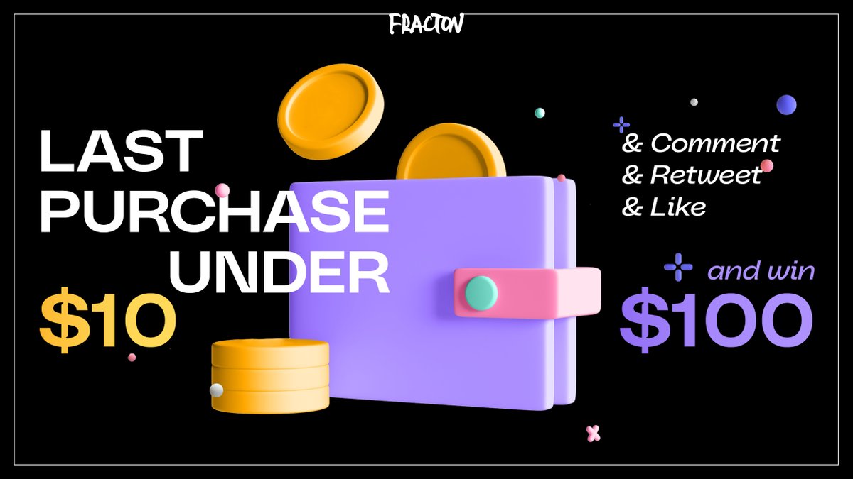 FractonX's tweet image. Heyhey! It's Monday and we are feeling lucky AF! 🤑

What is your last purchase under $10? 
👉🏼 Follow &amp;amp; Retweet 
👉🏼 Drop your comment 
💰 $100
⌛️ 72 hours

#NFTGiveaway #CashMoney #hiNFT #FractonProtocol