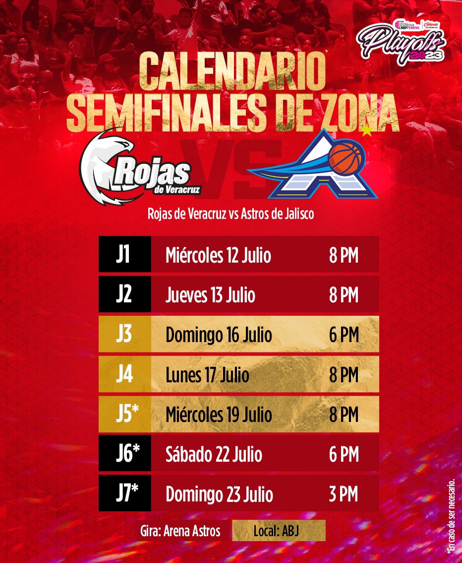 🚨CALENDARIO DE PLAYOFFS🚨

⚠️Preventa de boletos para abonado el día Miércoles 12 de Julio. 

☑️ Venta de boletos para el público en general el día Jueves 13 de Julio.

#PasiónRoja⛹🏻‍♀️