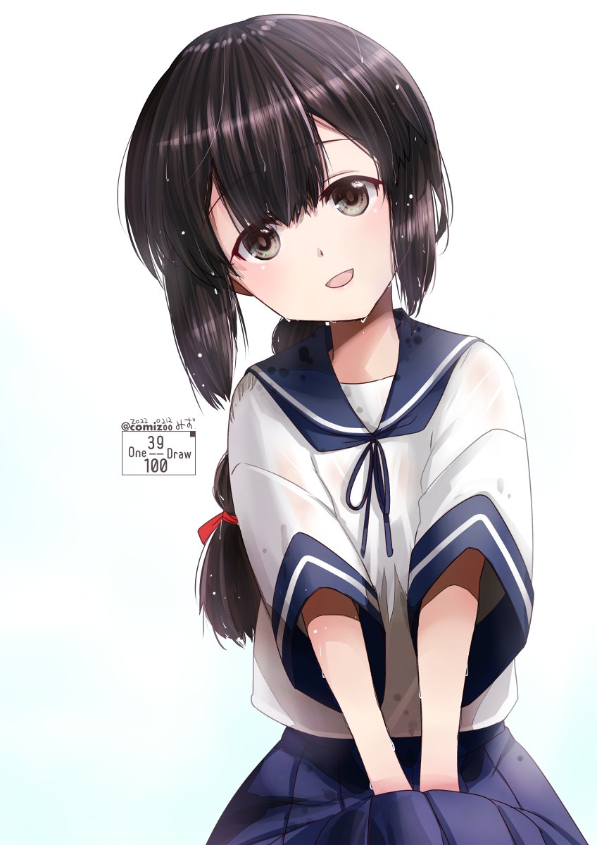 isonami (kancolle) 1girl solo braid school uniform black hair serafuku skirt  illustration images