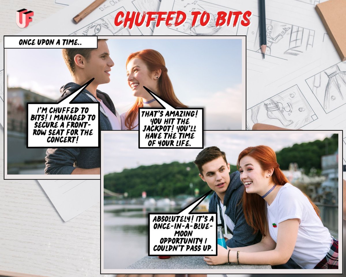Improve your English by reading short stories in pictures. 
Today's idiom is 'Chuffed to Bits' 🥳🎉👏💥 
Can you guess the meaning? Feel free to share your thoughts below! 

#EnglishIdioms #LearnEnglish #ChuffedToBits