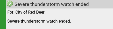 Mon 22:04: 🌩Severe thunderstorm watch ended: Mon 21:38 to Mon 22:36. reddeer.weatherstats.ca/alerts.html