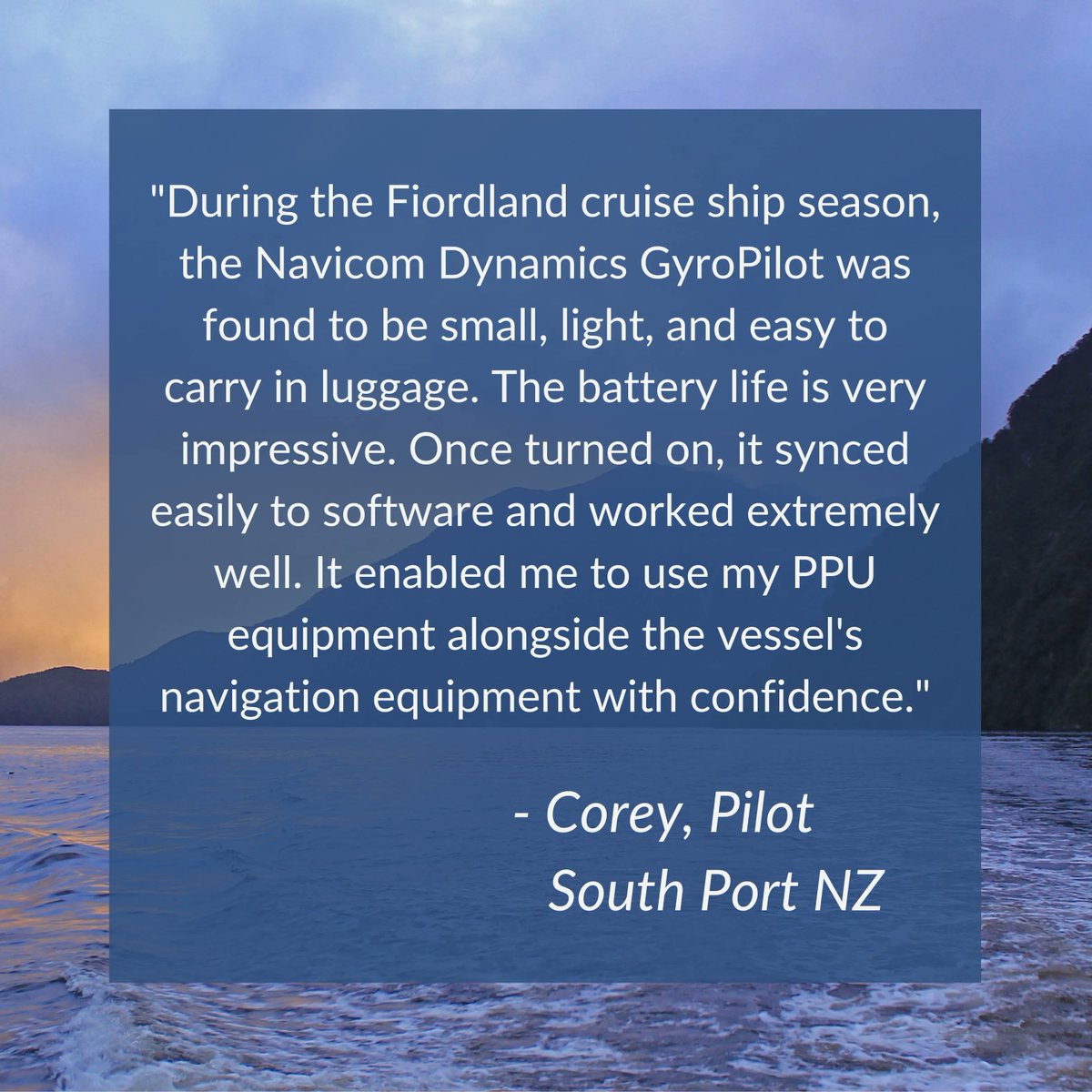 NavicomDynamics's tweet image. Thank you Corey for your feedback on our GyroPilot Portable Pilot Unit. Small, light, fast and easy to use - perfect for pilots during a busy season! 🚢 
#portablepilotunit #gyropilot