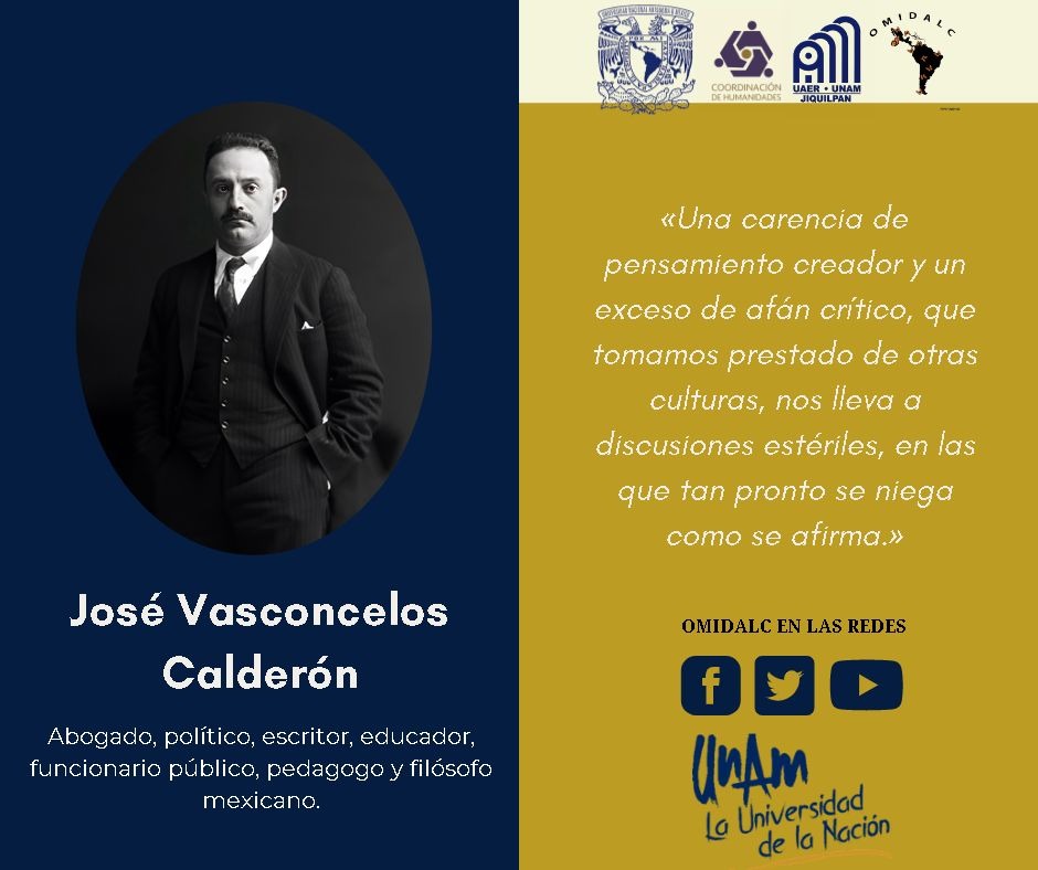 omidalc's tweet photo. 🔍¿Conoces a José Vasconcelos Calderón?

🖋️En la «Frase célebre» de hoy, citamos al Abogado y Político mexicano, José Vasconcelos Calderón, que nos habla sobre la carencia de un pensamiento creador y el exceso de afán crítico. https://t.co/QX7lgTzrEp
