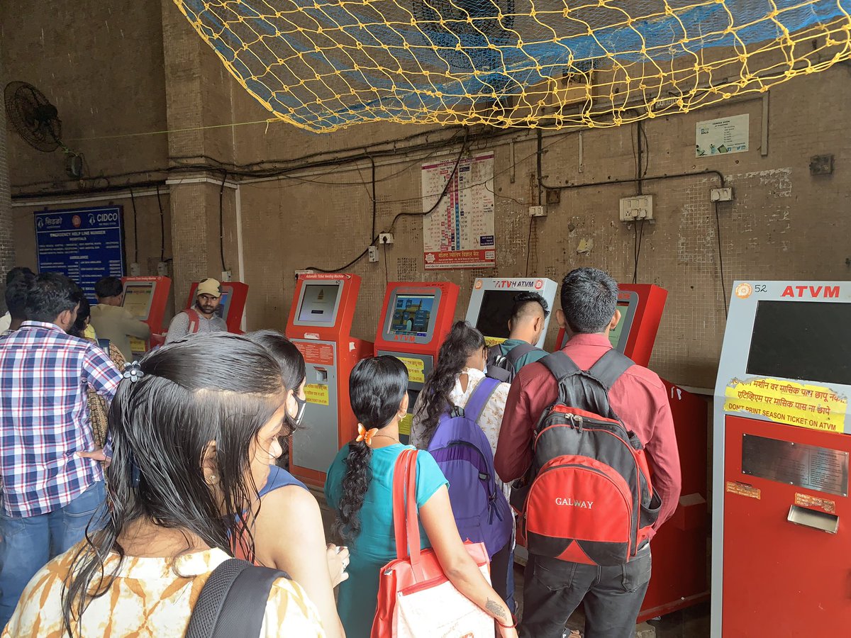 VinEatRepeat's tweet photo. @Central_Railway @drmmumbaicr 

This is the view outside Kharghar station on the Harbour line at 9 am.

Only 2 of the 7 installed ATVM machines are operational.

Had to wait for 15 mins to get tickets from ATVM.

Please resolve this issue on priority. https://t.co/PIbpqBpiH6