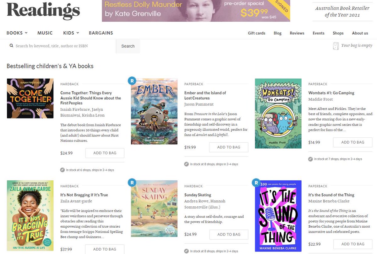 Don't mind appearing in the <a href="/ReadingsBooks/">Readings</a>  best selling children's &amp; YA books. Thanks to the fab readers and book buyers of our latest picture book Sunday Skating! <a href="/HardieGrantCP/">Hardie Grant Children's Publishing</a> #loveozkidlit
