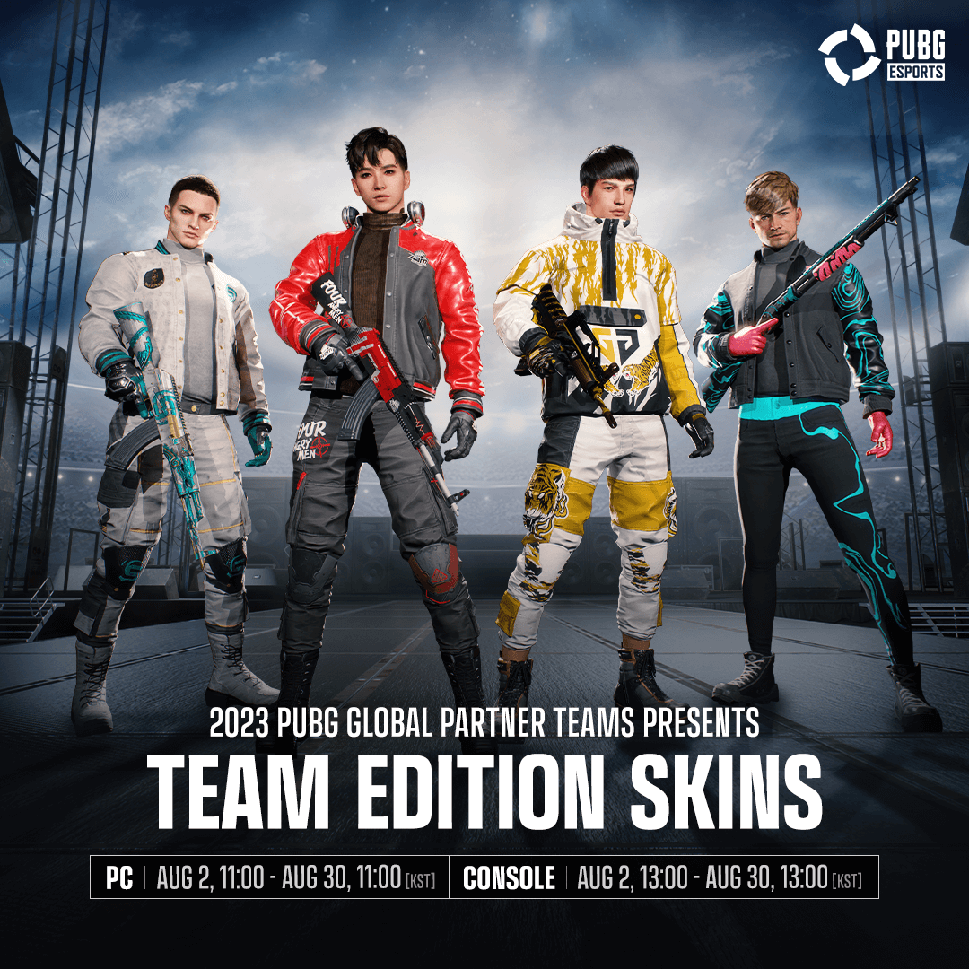 PUBGEsports's tweet photo. The long-awaited GPT skin item is now revealed!😍

[Sales period]

✔️ 💻PC: 02 Aug ~  30 Aug 
✔️ 🎮Console: 02 Aug ~  30 Aug 

✨ Four Angry Men
✨ @TwisMinds
✨ @SoniqsEsports
✨ @GenG_KR

#PUBG #PUBGEsports #GlobalPartnerTeam #Item

More info ⤵️