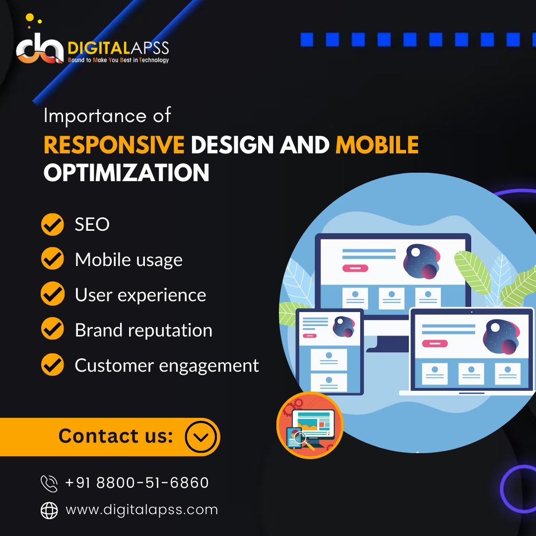 digitalapss's tweet photo. Importance of responsive design and mobile optimization
β’ Mobile usage
β’ SEO
β’ User experience
β’ Customer engagement
β’ Brand reputation
π https://t.co/D8KNQasMxo π±+91 8800-51-6860 (24x7)
.
.
.
#Remarketing #Retargeting #MarketingStrategy #DigitalAdvertising #digitalapss https://t.co/n19pVEA8yG
