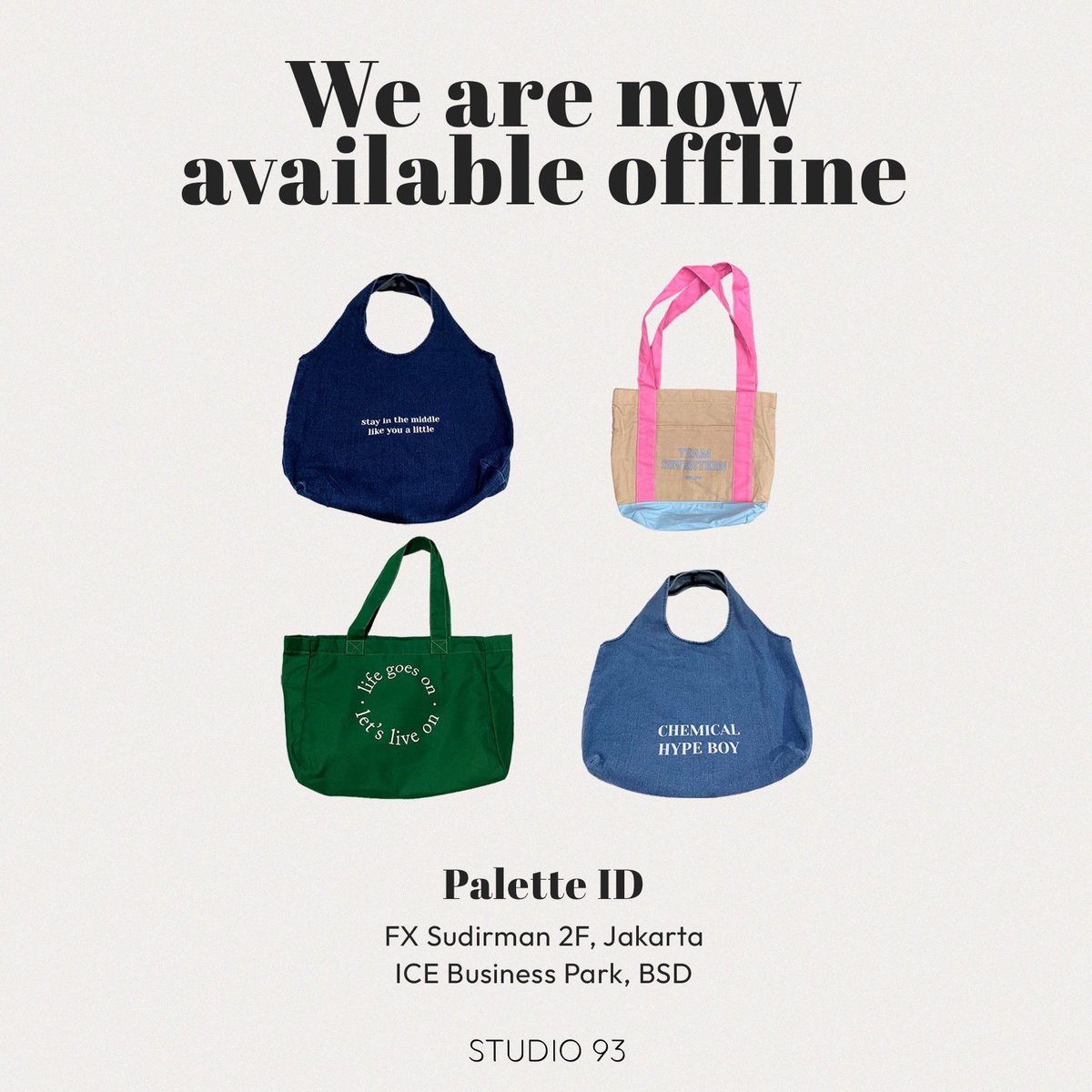 bystudio93's tweet photo. STUDIO 93 bags are now available offline at @palette__id ✨ https://t.co/gZzUoZnZ89