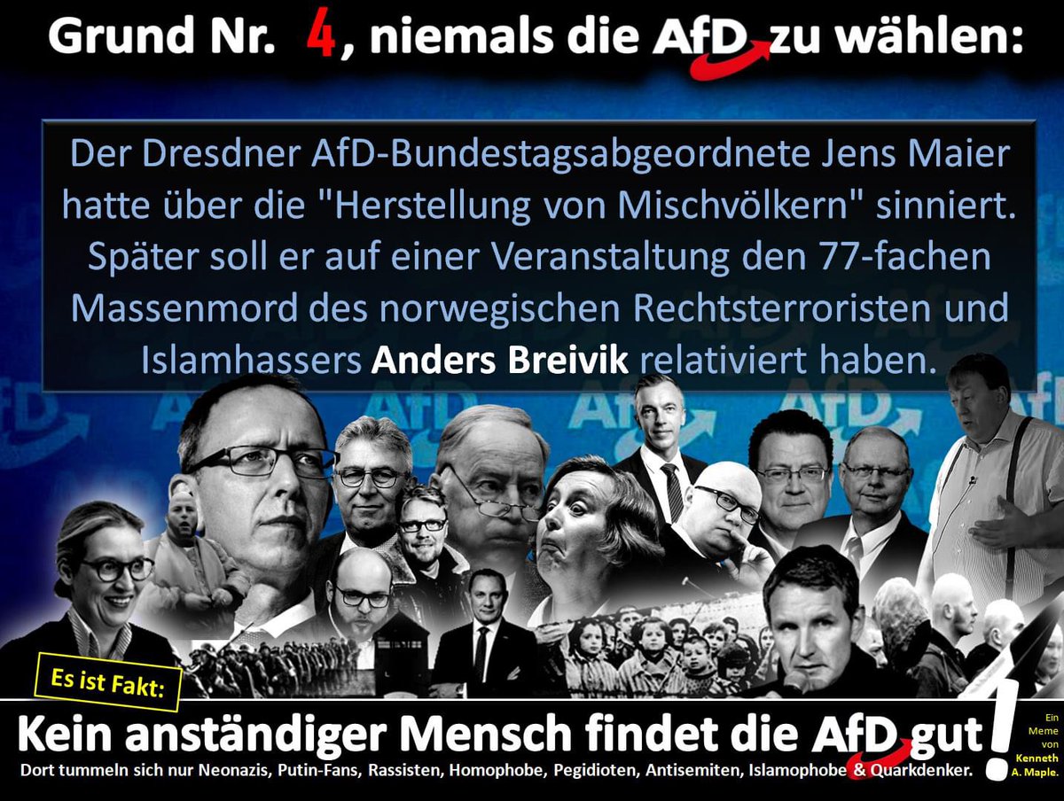 Gedanken1961's tweet photo. Jeden Tag daran erinnern...  dass die #afd keine demokratische Partei, sondern eine faschistische, unsoziale, frauenfeindliche, homofeindliche und rassistische Vereinigung von Rechtsextremist*innen ist, die vom Verfassungsschutz beobachtet wird.   gemopst von

@lupus_woelfin https://t.co/YxBGTwlyvV