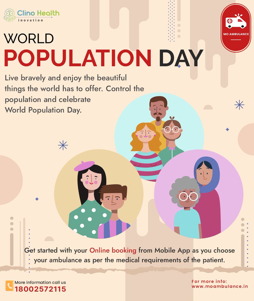 MoAmbulance's tweet photo. Live bravely and enjoy the beautiful things the world has to offer. Control the population and celebrate World Population Day.
Phone: 18002572115 | Email: info@moambulance.in
Visit Us: https://t.co/a6wfBeWML3
#WorldPopulationDay #population #india #moambulance #healthcare https://t.co/5oMrKyoi3n