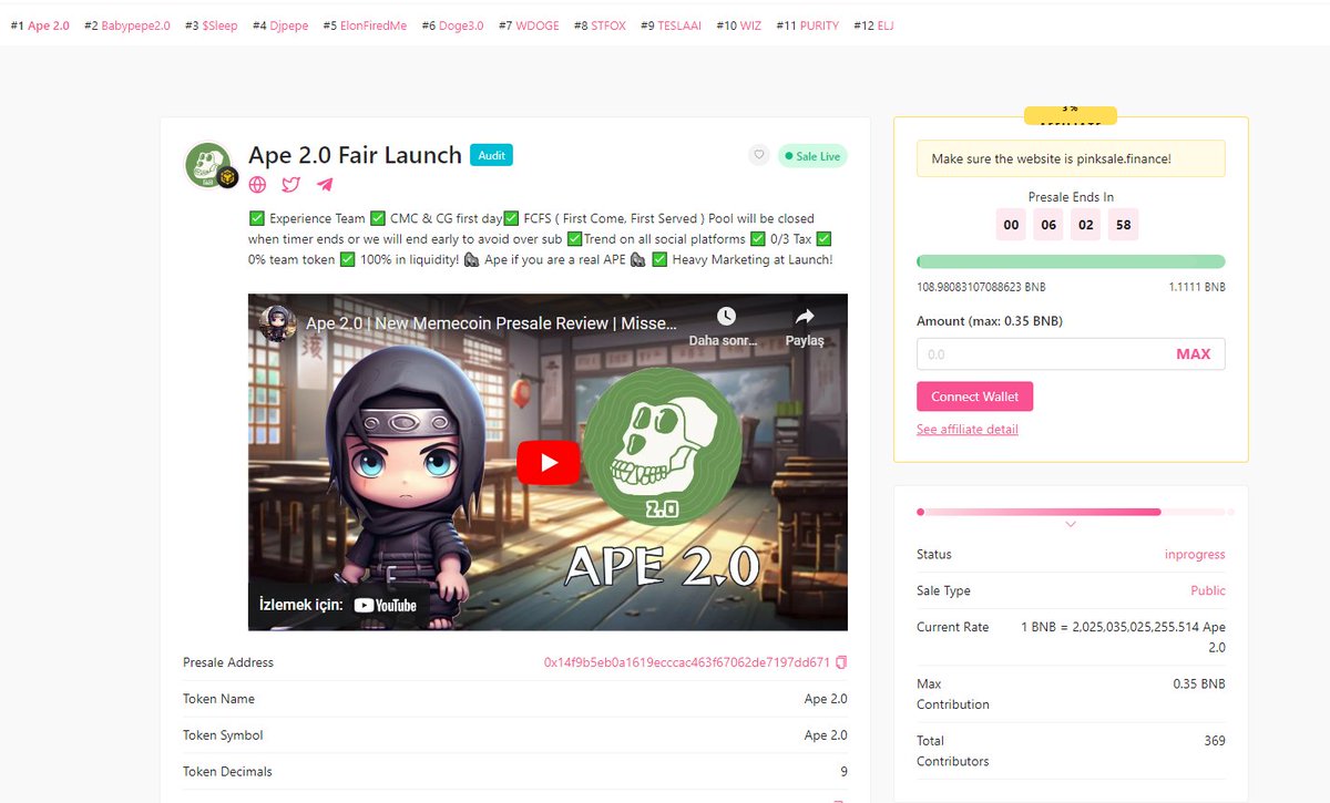Ape20Bsc's tweet photo. Trending #1 on Pinksale! LFG! Apes!

Smashed 110 bnb almost! 🦧

https://t.co/P7wGkqJyqy https://t.co/iGG4Dul48I