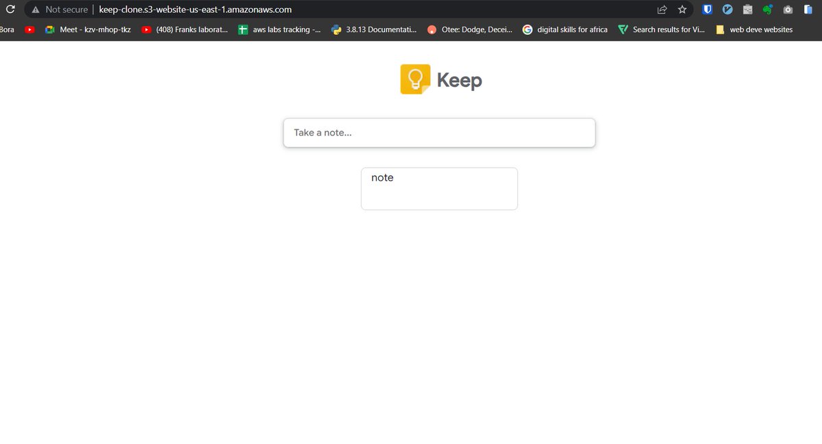 Finished Creating a google keep clone with vanilla Js then created a CI/CD pipeline using code pipeline with github being source and hosting it on s3 bucket. This facilitates continous deployment and intergration once changes are detected.
#DevOps #aws #js #100daysOfCloud
