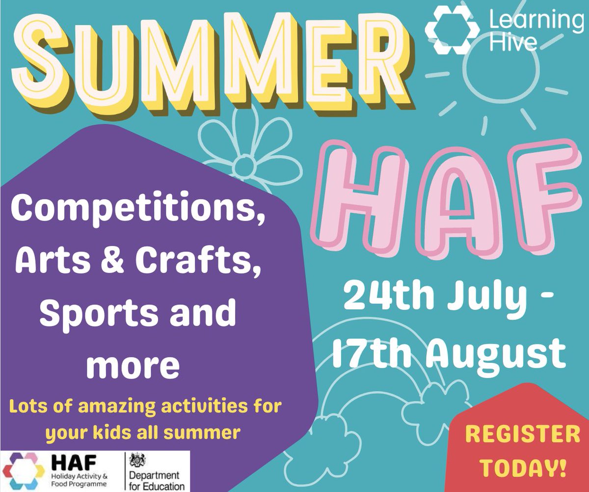 learninghiveuk's tweet image. Let your child unleash their potential at our Holiday Activities Food Program summer camps in 2023!
Free for children that receive benefit-related free school meals. 
Register your place today at your nearest location on our website:
learninghive.co.uk/events