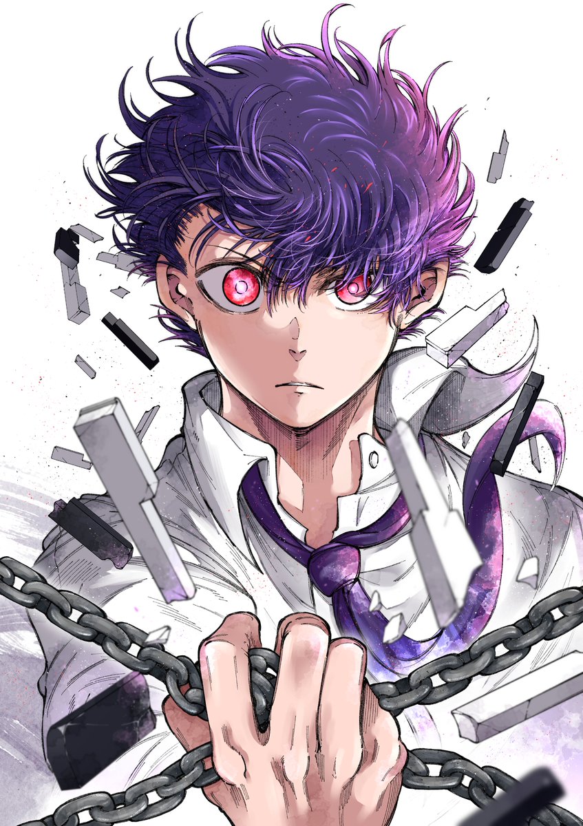 1boy male focus solo chain necktie shirt purple hair  illustration images