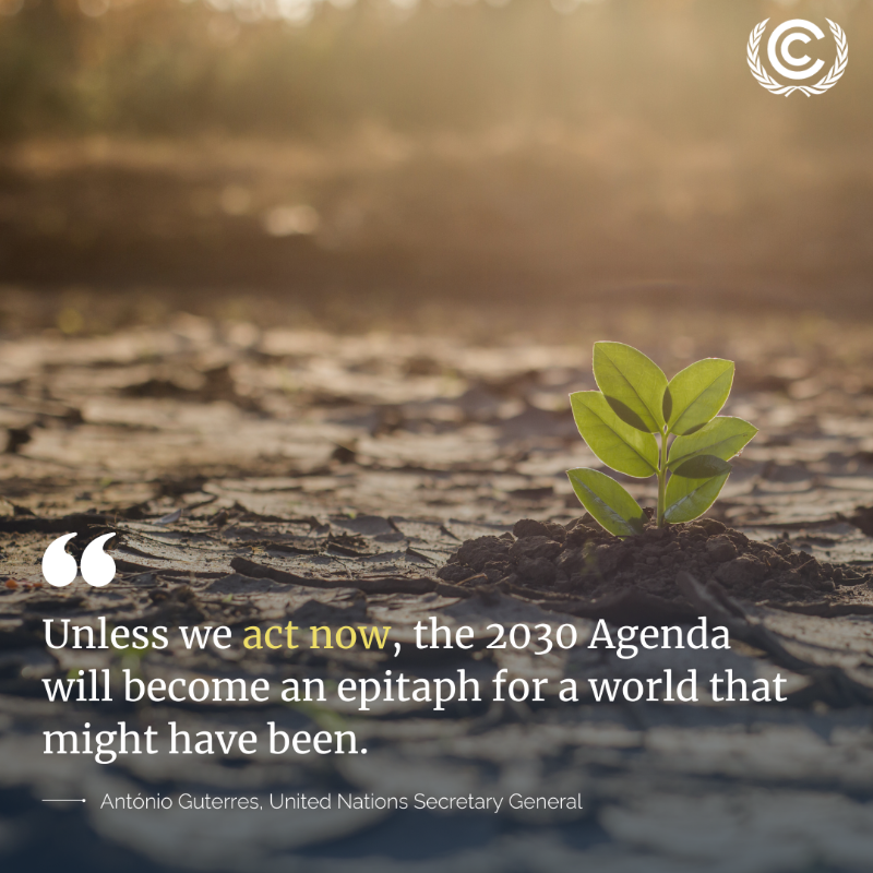 UNFCCC's tweet photo. 🚨 Without immediate, deep and sustained greenhouse gas emission reduction, global warming will exceed 1.5°C by 2035.

Key message from the 2023 UN
sustainable development goals report.

The report is yet another loud call for action. No one can do it alone, but together we can!