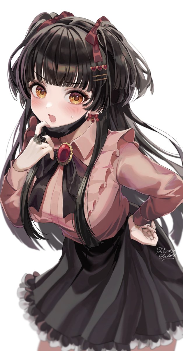 mayuzumi fuyuko 1girl solo skirt black hair shirt blush jewelry  illustration images