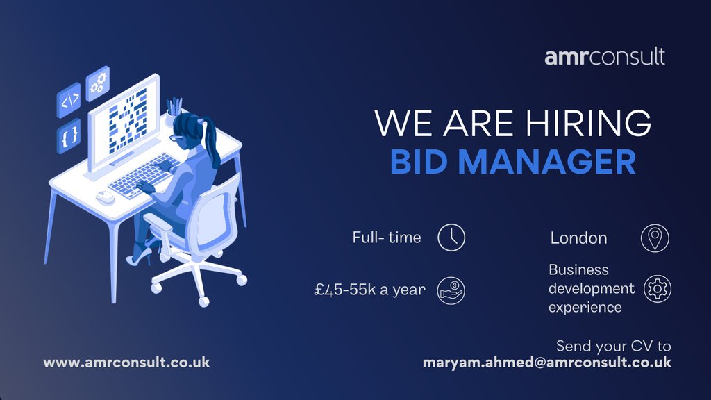 ConsultAmr's tweet photo. We are looking to #recruit a full-time Bid &amp; Marketing Manager as part of our ‘Vision 2028’ initiative 🔎
 
If you are experienced in business development and have a commercial and entrepreneurial mindset, then APPLY NOW 📝 https://t.co/8SCbUL8wIc