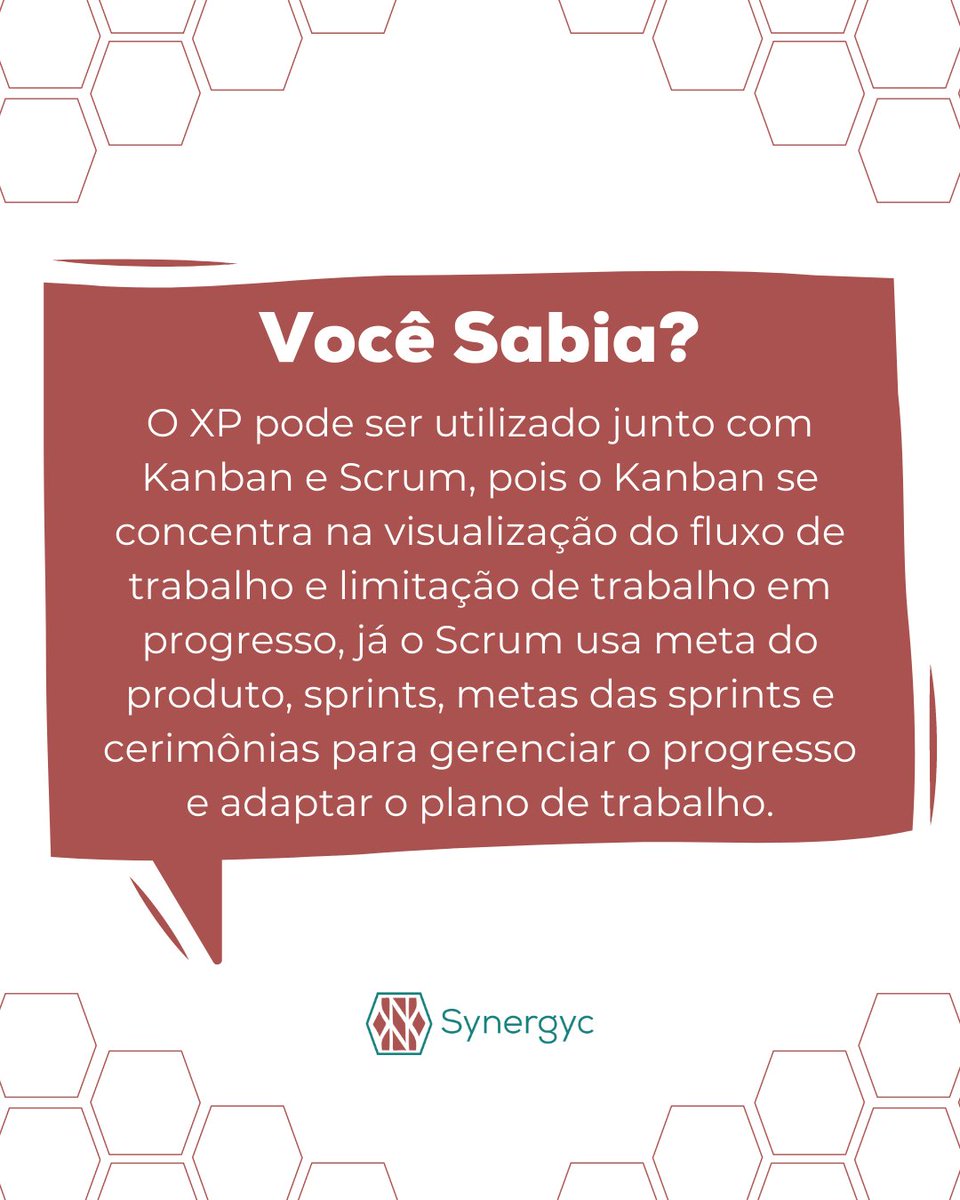 Synergyc_co's tweet photo. É possível fazer uma mistura entre esses 3 métodos ágeis: XP, Kanban e Scrum. Essas abordagens híbridas são comumente conhecidas como Scrumban ou XP/Kanban. Acompanhe a Synergyc para mais curiosidades como essa.
#synergyc #extremeprogramming #tecnologiadainformação #TI https://t.co/p3VQd9CTtl