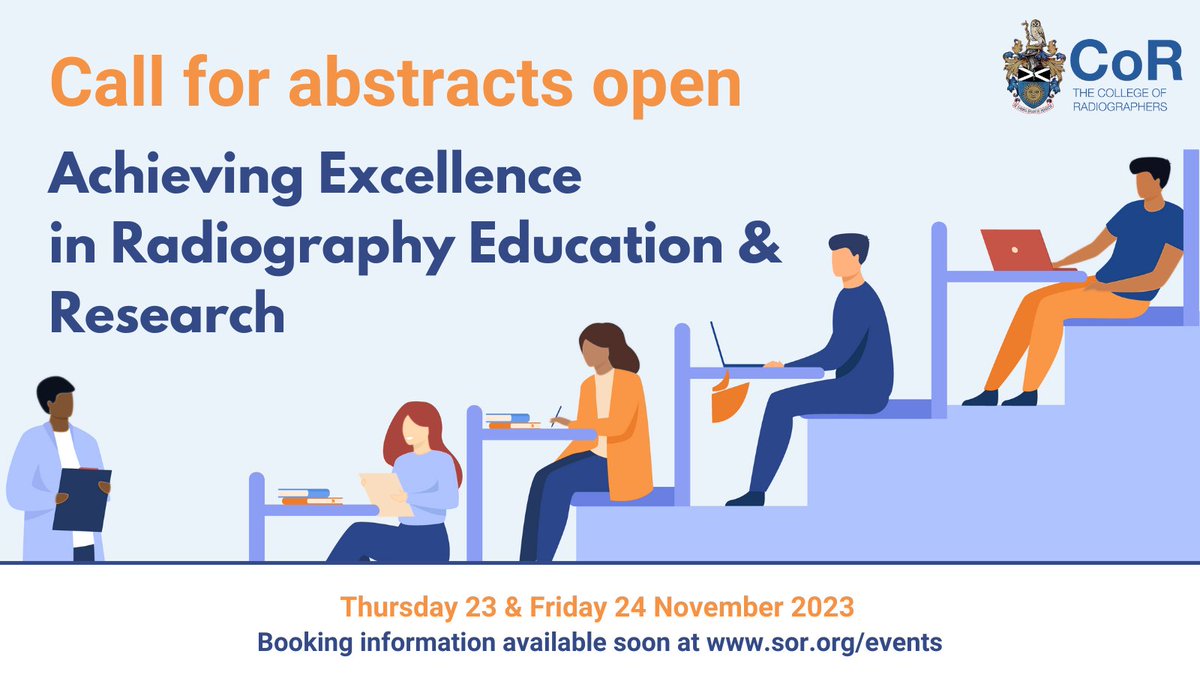 SCoREvents's tweet photo. @SCoRMembers submit your abstracts for #ARE2023 today! Both oral and poster presentations will be accepted on any aspect of radiography education. To find out more and view the submission form, go to: https://t.co/llECBaCQ38 #RadEducators https://t.co/J5q1ZOIl9N