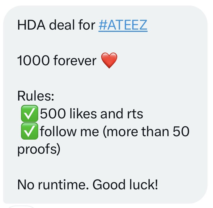 MR1ATOZ's tweet photo. HDA deal for #ATEEZ 

1000 forever ❤️

Rules: 
 ✅500 likes and rts
 ✅follow @kpopgiveaway_04 (more than 50 proofs)

No runtime. Good luck!
#ATEEZ #에이티스 #atiny #AtinyOnChoeaedol https://t.co/RSCLUv7YOE