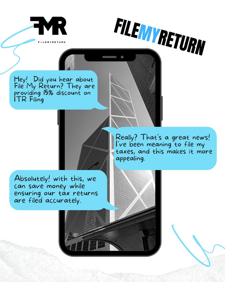 Filemyreturn2's tweet photo. Tax season made easy! Avail a 15% discount with FileMyReturn. Don't wait, claim your discount now! https://t.co/NFrT4ko3X3
#EasyFiling #DiscountOffer #FileMyReturn #WhatsApp #Strongertogether #DOSOMETHING #ITRFiling #FY2023 #finances #incometaxreturn #incometaxindia https://t.co/wUagvQwmon