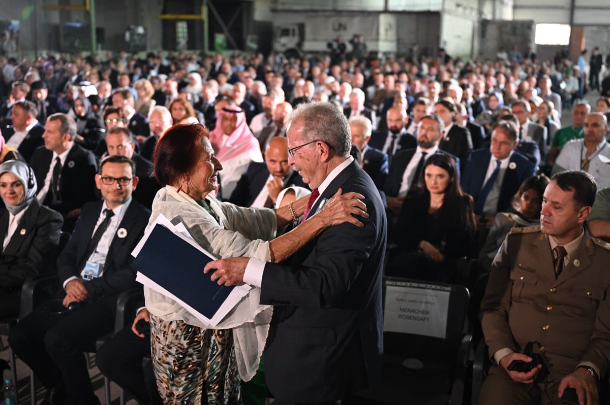 WorldJewishCong's tweet photo. WJC is profoundly honored to be with @SrebrenicaMC and all those leaders and families gathered to mourn & memorialize the victims of this genocide 28-years later. 

It’s our hope that our presence will inspire others, of all faiths and nationalities, to join our shared struggle to prevent future acts of hate.