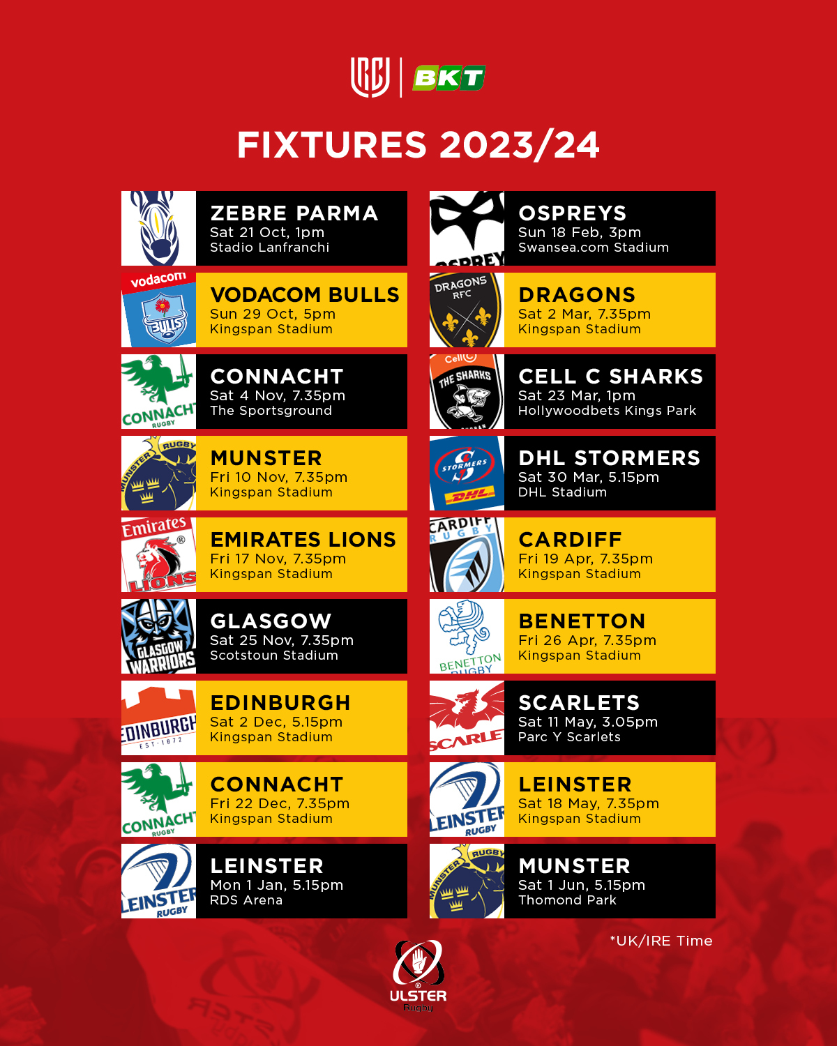 Ulster Rugby on Twitter "๐๏ธ Our URCOfficial 2025/24 fixtures are out