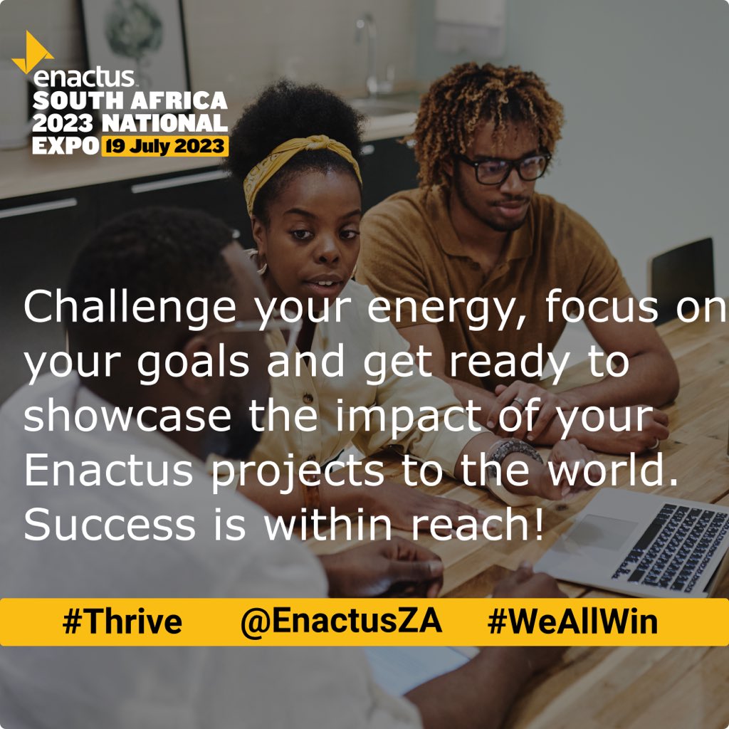 enactusZA's tweet photo. Counting down the days until the 2023 Enactus National Exposition! Our teams are fueled with passion and ready to make a difference. Get ready to witness the power of social entrepreneurship in action! #EnactusNationals #CountDown #WeAllWin #EzaExpo #ThriveWithEnactus https://t.co/sAcUiRbpFy