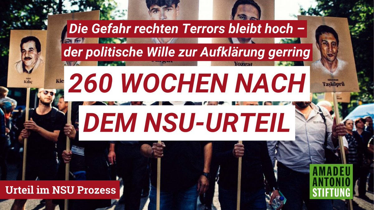 AmadeuAntonio's tweet photo. Der “#NSU-Komplex” und vor allem die fehlende Aufklärung wird auf Ewigkeiten einer der größten Skandale der deutschen Sicherheits- und Innenpolitik bleiben. 260 Wochen nach der Urteilsverkündung am 11.07.2018 blicken wir zurück auf den Prozess und das Urteil: 🧵1/13 https://t.co/K1RVqaQonq