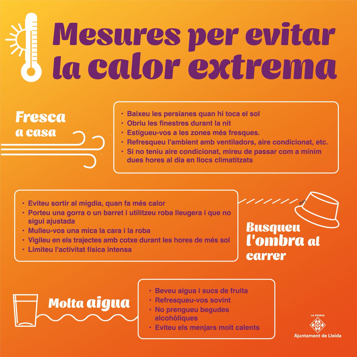 paerialleida's tweet photo. Activat el Pla per Prevenir els efectes de l’onada de calor sobre la #salut, al municipi de #Lleida

La Regidoria d’Acció i Innovació Social intensifica les trucades a les persones més fràgils. 

#onadadecalor #prevenció 

https://t.co/RJnX5m5DLI https://t.co/4DbQiPmPnP