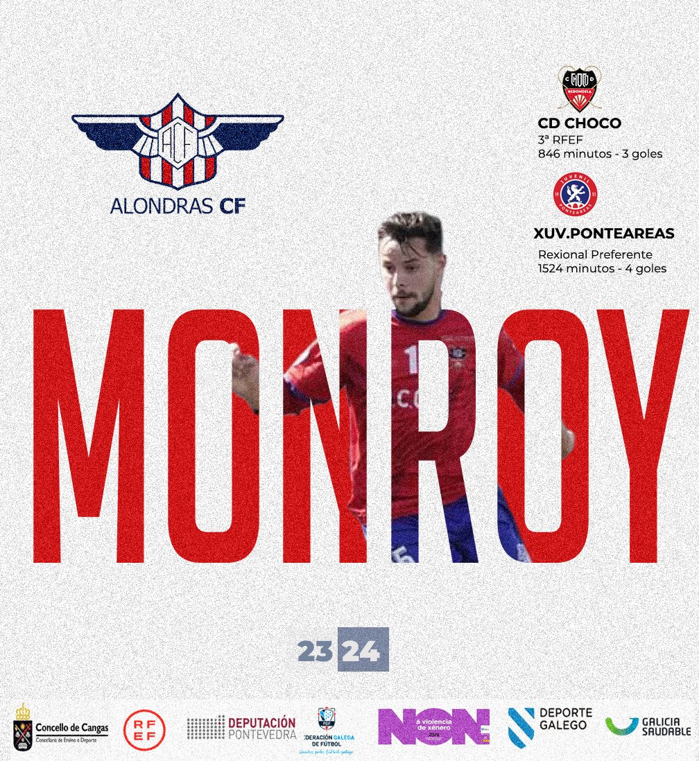 ALONDRAS_C_F's tweet photo. OFICIAL📣 | 23/24

 ⬆️FICHAXE

FRAN MONROY, nova incorporación do Alondras CF para a tempada 2023/2024.💪

Xogador de banda, o vigués rematou a pasada campaña nas filas do Xuvenil de Ponteareas acumulando 4 goles en 20 partidos.

Benvido á túa nova casa,Fran; benvido a Cangas!.🫂 https://t.co/RiVjNmxbyW