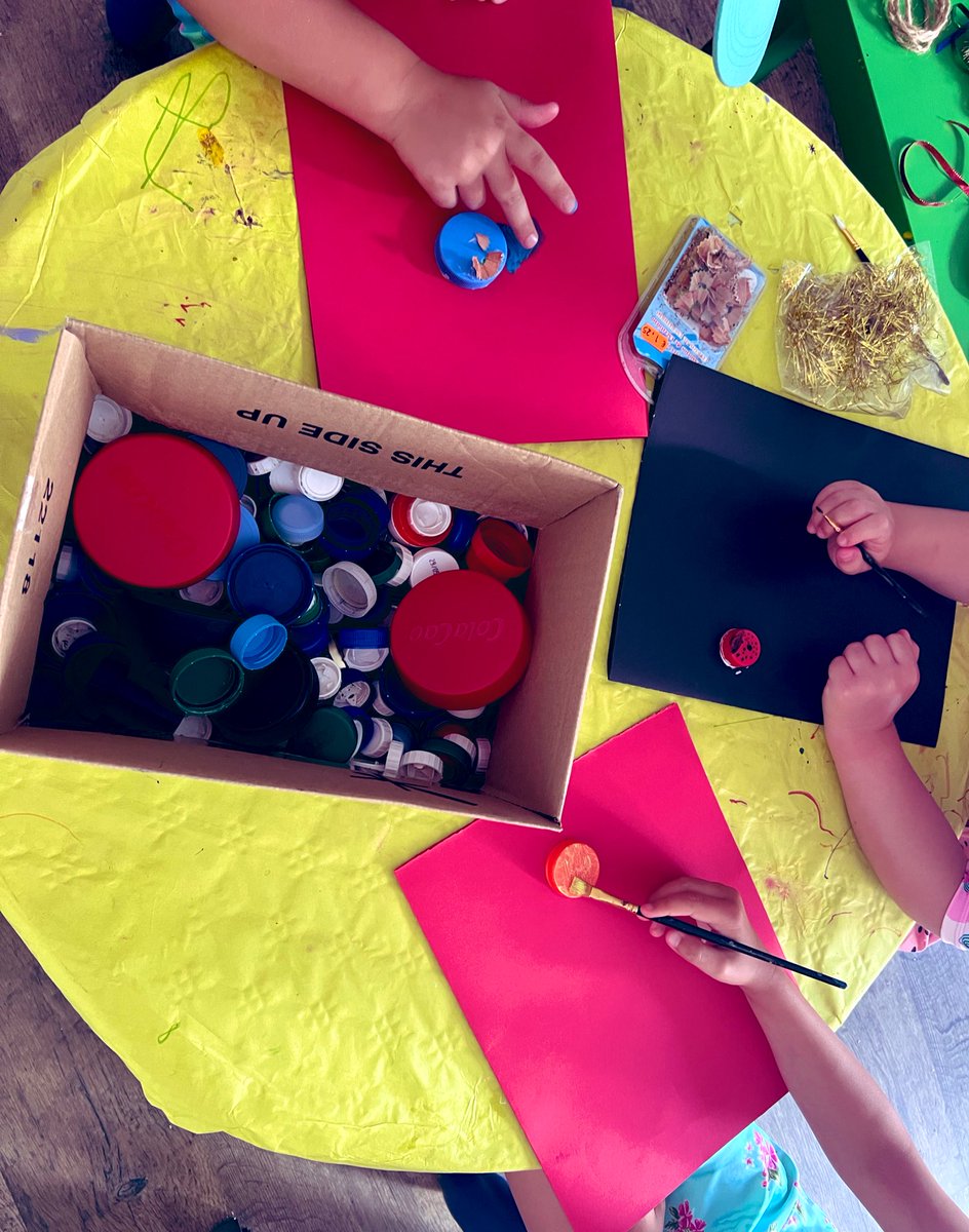 Shannon_Anim's tweet photo. What a creative day at our Creature Club making postcards with recycled materials like bottle lids, tinsel, pencil scraps at #SunsetHarbourClub #Alwaysrecycle #Beingcreative  
@Radha_dadlani @CeciliaSHC_ https://t.co/jLle8w1Klo