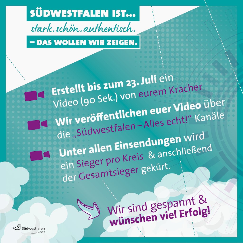 An alle #Unternehmen aus #Südwestfalen: Wir suchen den #Kracher des Jahres! 🚀 Ihr habt ein tolles Produkt entwickelt, eine kreative Idee umgesetzt oder bietet eine außergewöhnliche Diensteistung an? Bewerbt euch jetzt für den Kracher 2023! ➡️ jetzt-zusammenstehen.de/kracher/