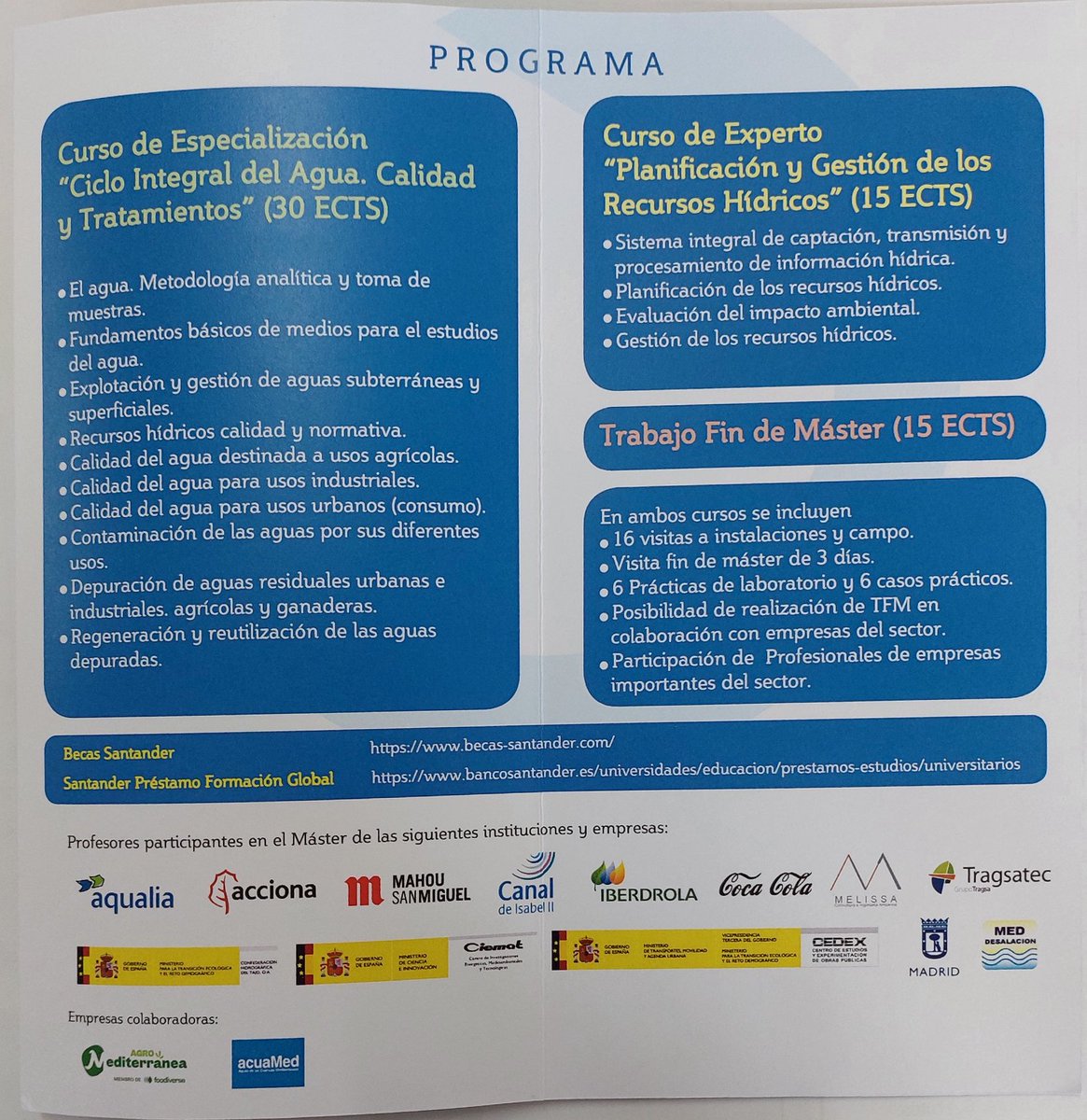 El próximo viernes 14 de julio se abre el plazo de matriculación del máster  Ciclo Integral del Agua  de la UPM. 

Más  información: upm.es/master/cia

<a href="/La_UPM/">Universidad Politécnica de Madrid</a>
<a href="/etsiaab/">ETSIAAB / #AlimentaElFuturo</a>